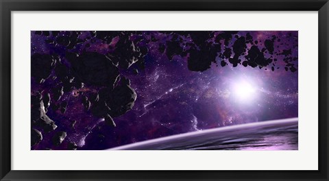 Framed Asteroid field against a Celestial Background Print