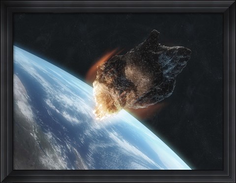 Framed Asteroid in Front of the Earth V Print