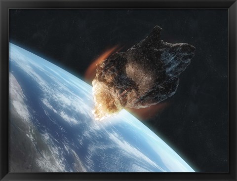 Framed Asteroid in Front of the Earth V Print