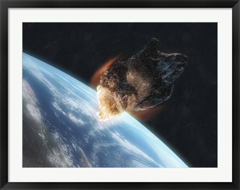 Framed Asteroid in Front of the Earth V Print