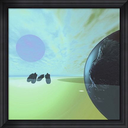 Framed Rocky Asteroids Caught in the Ring System Surrounding a Planet Print