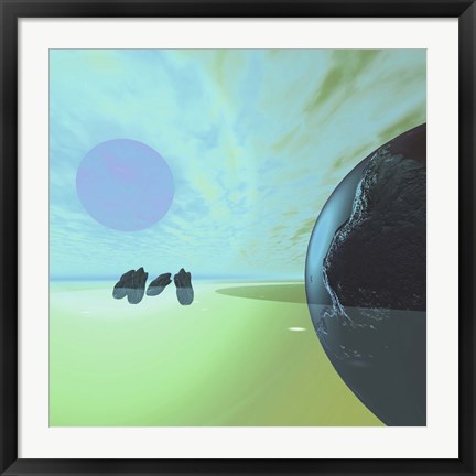 Framed Rocky Asteroids Caught in the Ring System Surrounding a Planet Print