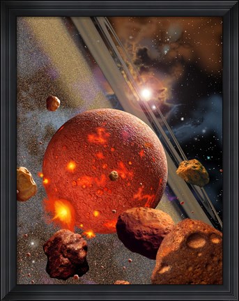 Framed Primordial Earth being formed by Asteroid-like Bodies Print