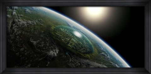 Framed Giant domed city in an Asteroid Crater Print