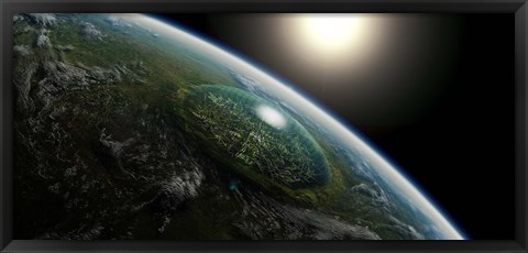 Framed Giant domed city in an Asteroid Crater Print