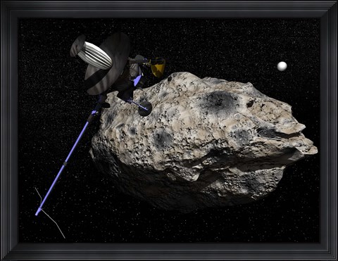 Framed Galileo spacecraft discovering Asteroid 243 Ida and its Moon, Dactyl Print