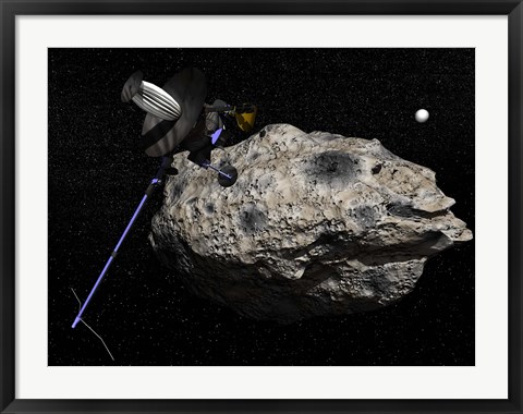 Framed Galileo spacecraft discovering Asteroid 243 Ida and its Moon, Dactyl Print