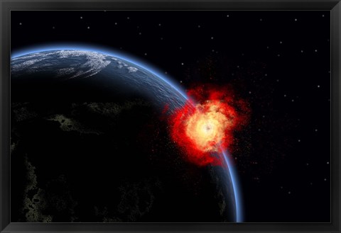 Framed Explosion on Earth&#39;s surface from a colliding Asteroid Impact Print