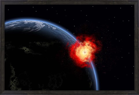 Framed Explosion on Earth&#39;s surface from a colliding Asteroid Impact Print