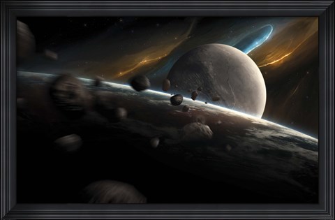 Framed Dynamic spacewith incoming Asteroids Print