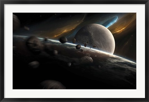 Framed Dynamic spacewith incoming Asteroids Print