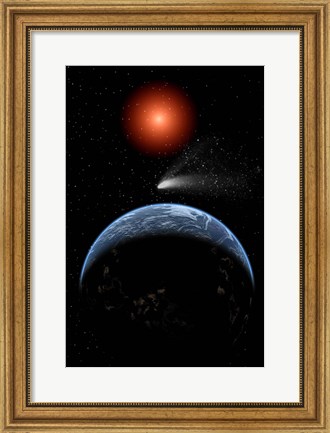 Framed Comet passing the Earth Print