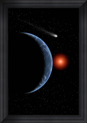 Framed Comet passing the Earth on its journey around the Sun Print