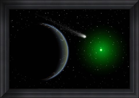 Framed Comet passing a distant Alien World Print