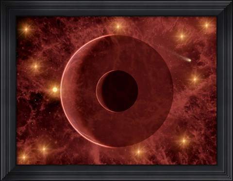 Framed Comet passing through a Nebulous Star Cluster Print