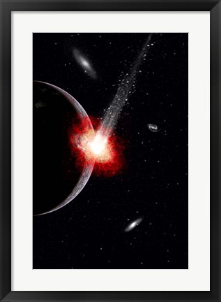 Framed Comet hitting an Alien Planet Print