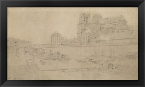 Framed Notre-Dame View Of The Docks In The South, 19th Century Print