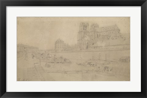 Framed Notre-Dame View Of The Docks In The South, 19th Century Print