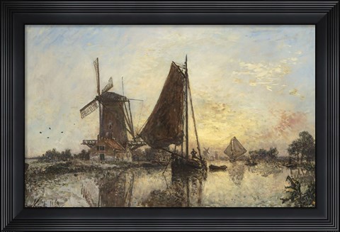 Framed Boats Near The Windmill, Holland, 1868 Print