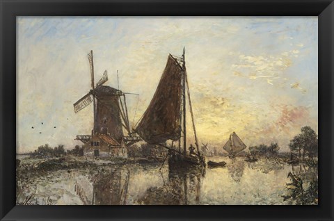 Framed Boats Near The Windmill, Holland, 1868 Print