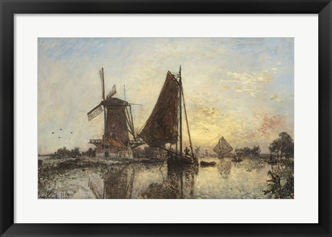 Framed Boats Near The Windmill, Holland, 1868 Print