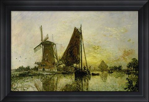 Framed Boats Near Mills In Holland, 1868 Print