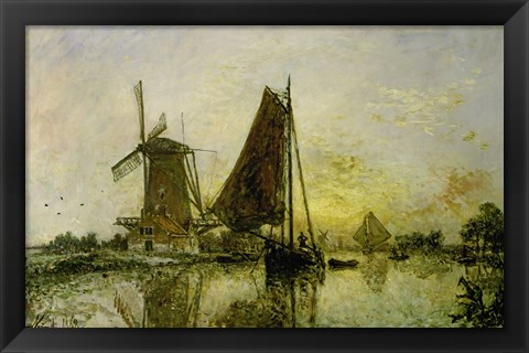 Framed Boats Near Mills In Holland, 1868 Print