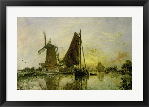 Framed Boats Near Mills In Holland, 1868 Print