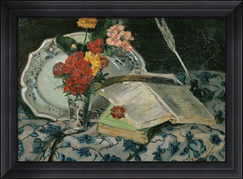 Framed Flowers, Faience and Books Print