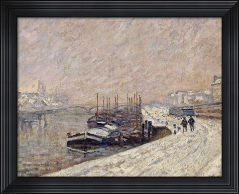 Framed Barges Under Snow Print