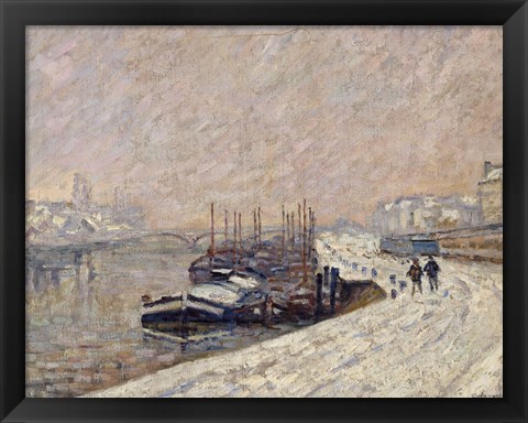 Framed Barges Under Snow Print