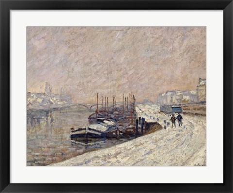 Framed Barges Under Snow Print