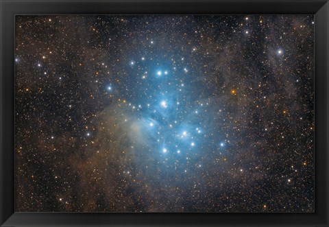 Framed Pleiades, an open star cluster in the Constellation of Taurus Print