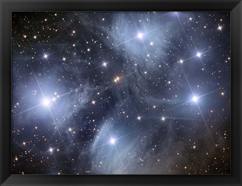 Framed Pleiades, an open cluster of stars in the Constellation Taurus Print