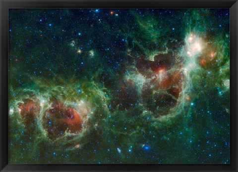 Framed Infrared mosaic of the Heart and Soul nebulae in the Constellation Cassiopeia Print