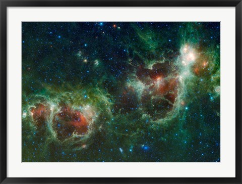 Framed Infrared mosaic of the Heart and Soul nebulae in the Constellation Cassiopeia Print