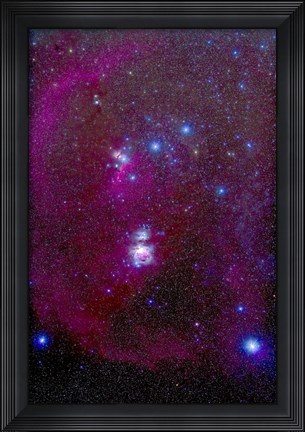 Framed Orion Nebula, Belt of Orion, Sword of Orion and Nebulosity Print