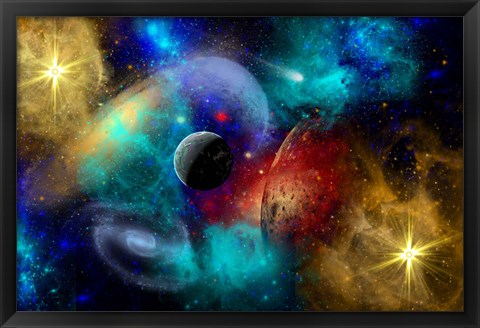 Framed Galaxy  featuring planets, galaxies and Nebulae Print