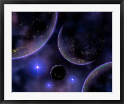 Framed Cluster of blue stars on the edge of a Nebula Print