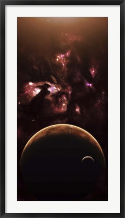 Framed barren world passes in front of a large and complex Nebula Print