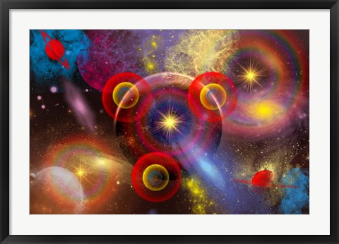 Framed Planets and stars mixed together in an ever-changing Nebula Print