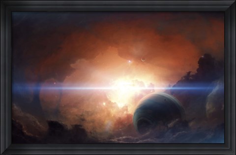 Framed Gas giant partly hidden in a Nebula Print