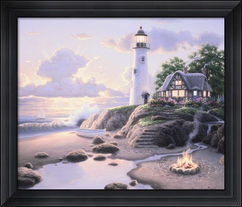 Framed Cottage By The Sea Print