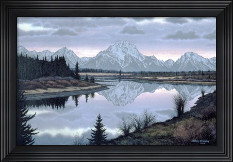 Framed Sunset At Oxbow Print