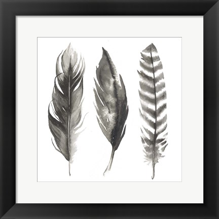 Framed Watercolor Feathers I Print