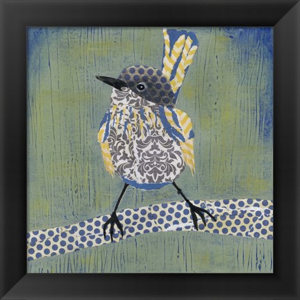 Framed Patchwork Wren I Print