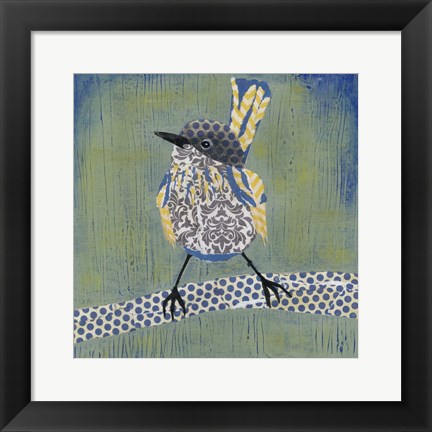 Framed Patchwork Wren I Print