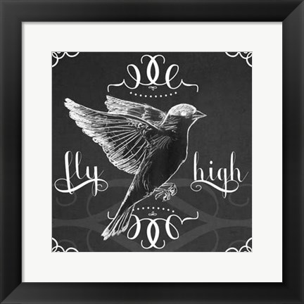 Framed Chalkboard Bird I Print