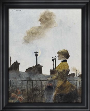 Framed Young Woman On A Balcony In Profile Print