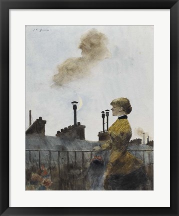 Framed Young Woman On A Balcony In Profile Print